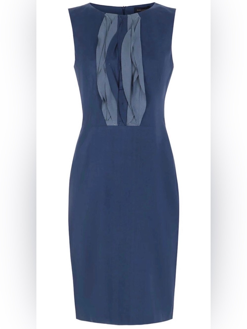 Piazza Sempione Sheath Dress Blue Wool Blend Leather Detail Sleeveless